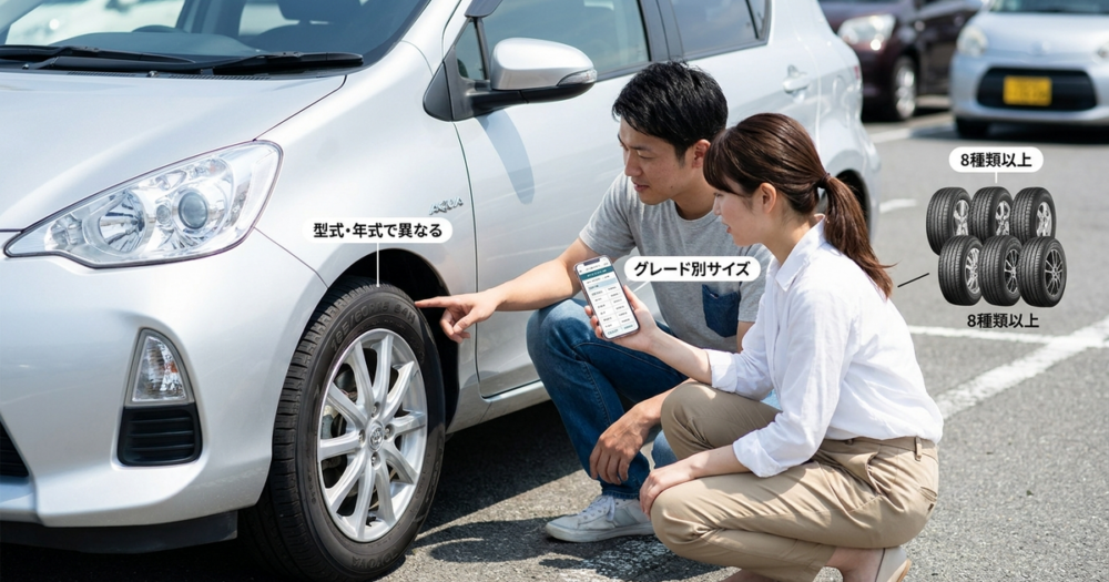 アクアのタイヤサイズは型式と年式で8種類に分かれている