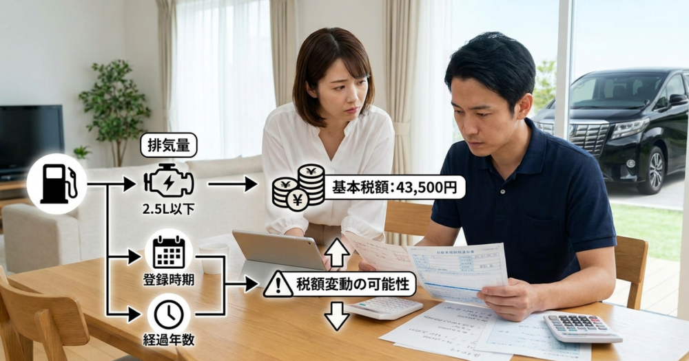 アルファードの税金は排気量と年式で43,500円から変動していく