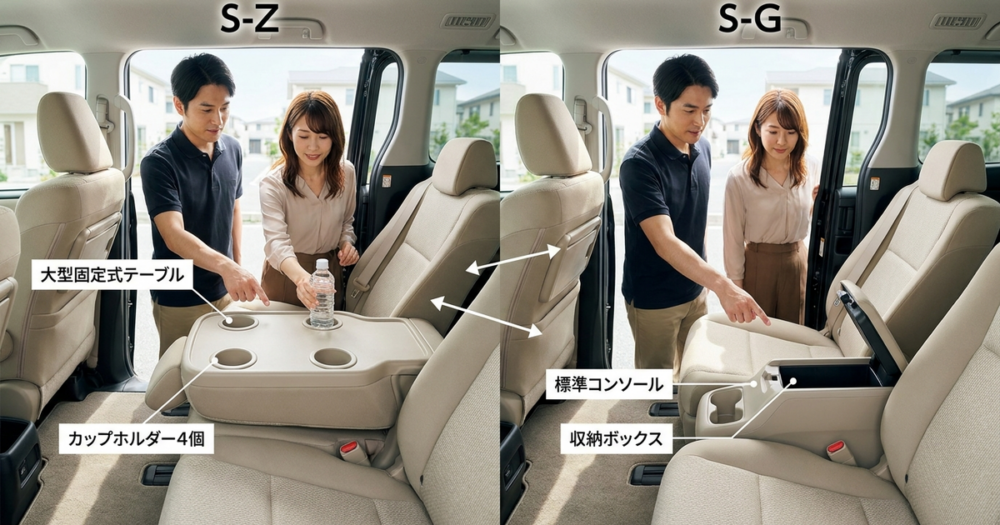 ヴォクシーの内装は「S-Z」と「S-G」で収納設計が大きく異なる