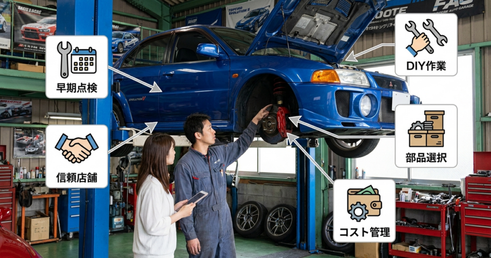 エボ5を長く乗り続けている人が実践している維持費の抑え方