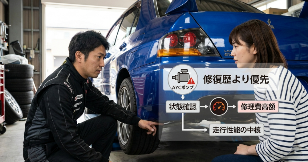 エボ8を今から狙うなら、修復歴より先にAYCポンプの状態を確認しておく